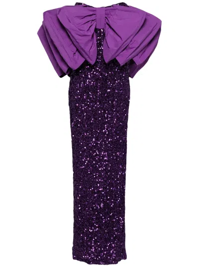 Rotate Birger Christensen Bow-detail Sequinned Maxi Dress In Purple