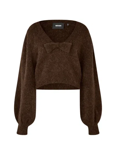 Rotate Birger Christensen Bow Knit Sweater In Brown