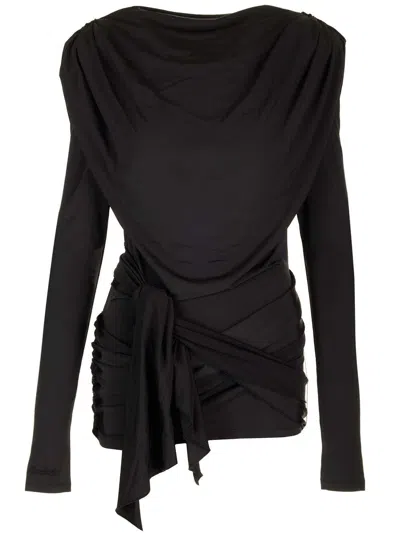 Rotate Birger Christensen Bow-tie Mini Dress In Black