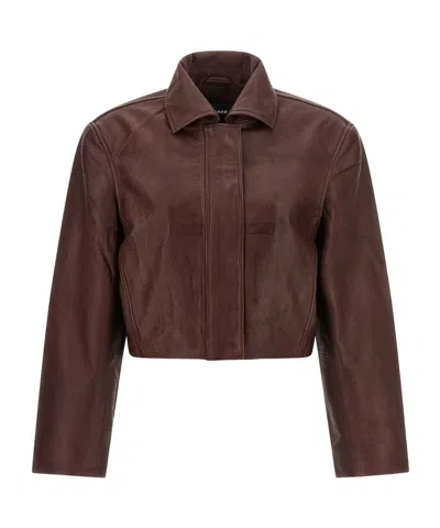 Rotate Birger Christensen Boxy Square Leather Jacket In Brown