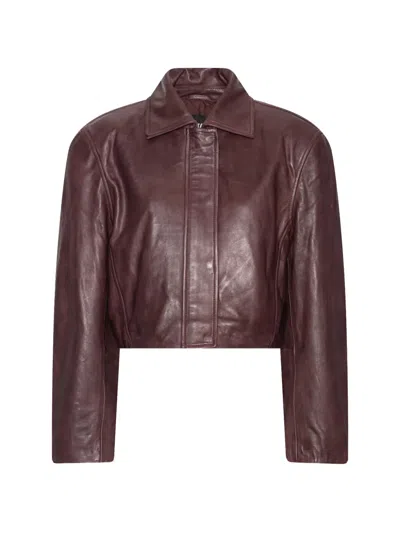 Rotate Birger Christensen Boxy Square Leather Jacket In Brown