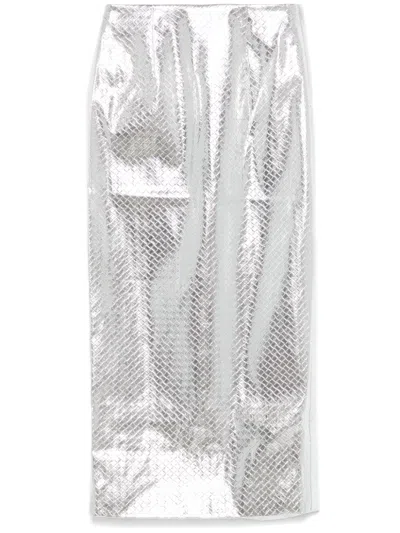 Rotate Birger Christensen Braided-effect Pencil Skirt In Silver