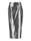 Rotate Birger Christensen High Waist Metallic Pencil Skirt With Back Slit In Silver