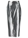 Rotate Birger Christensen High Waist Metallic Pencil Skirt With Back Slit In Silver