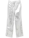 Rotate Birger Christensen Rotie Metallic Croc-effect Coated Faux Leather Wide-leg Pants In Grey