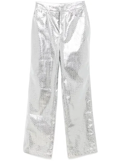 Rotate Birger Christensen Braided Straight-leg Trousers In Silver