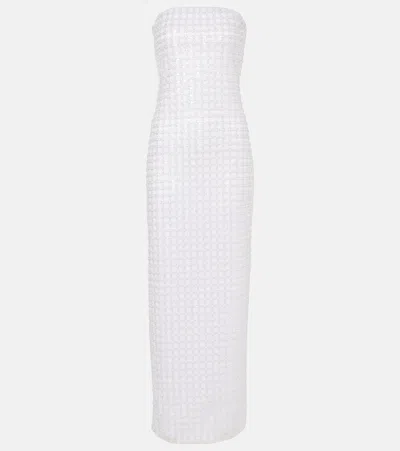 Rotate Birger Christensen Beaded Strapless Midi Dress In White