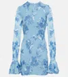 Rotate Birger Christensen Bridal Floral-appliqué Mesh Minidress In Blue