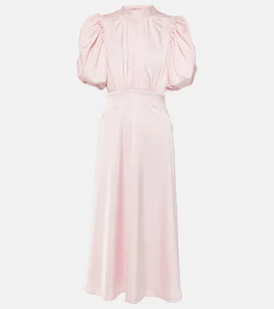 Rotate Birger Christensen Bridal Gathered Satin Midi Dress In Pink