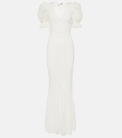 Rotate Birger Christensen Bridal Puff-sleeve Lace Maxi Dress In Beige