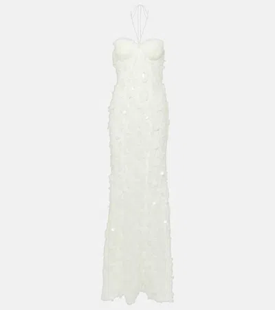 Rotate Birger Christensen Bridal Sequined Halterneck Tulle Gown In White