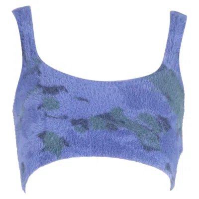 Rotate Birger Christensen Bridy Knit Crop Top In Blue Nylon