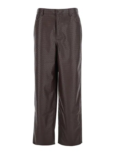 Rotate Birger Christensen Brown Pants With Wide Leg And Woven Texture In Tech Fabric Woman