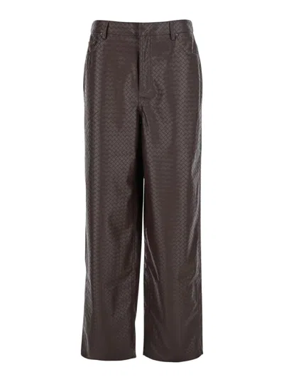 ROTATE BIRGER CHRISTENSEN BROWN PANTS WITH WIDE LEG AND WOVEN TEXTURE IN TECH FABRIC WOMAN