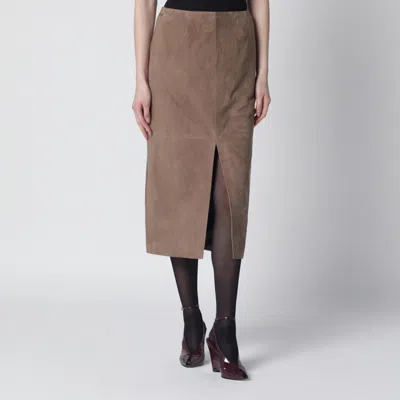 Rotate Birger Christensen Brown Suede Pencil Skirt