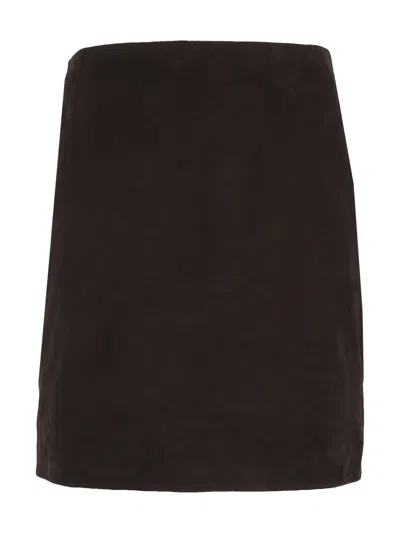 Rotate Birger Christensen Brown Tight-fit Suede Mini Skirt In Black