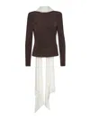 Rotate Birger Christensen Brown Top With Scarf Detail In Black