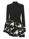 Rotate Birger Christensen Embroidered Long Sleeve Dress With Ruffled Hem In Black