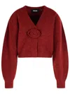Rotate Birger Christensen Rotate Cropped Burgundy Sweater With Deep V-neckline And Floral Embellishment In Burgundy