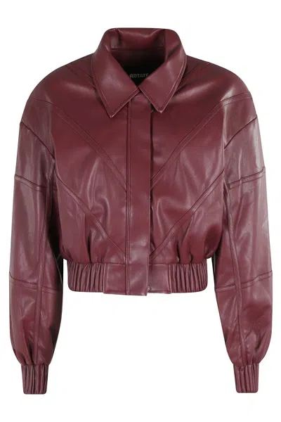 ROTATE BIRGER CHRISTENSEN BURGUNDY BOMBER JACKET WITH CLASSIC COLLAR