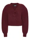 Rotate Birger Christensen Burgundy Cardigan With Rose Applique Rotate