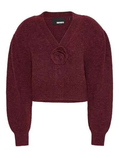 Rotate Birger Christensen Burgundy Cardigan With Rose Applique Rotate