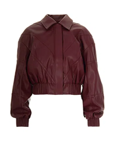 ROTATE BIRGER CHRISTENSEN BURGUNDY FAUX LEATHER BOMBER JACKET
