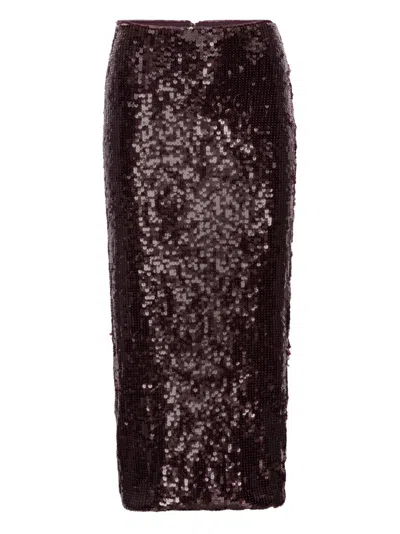 ROTATE BIRGER CHRISTENSEN BURGUNDY MIDI SKIRT WITH SEQUINED FINISH