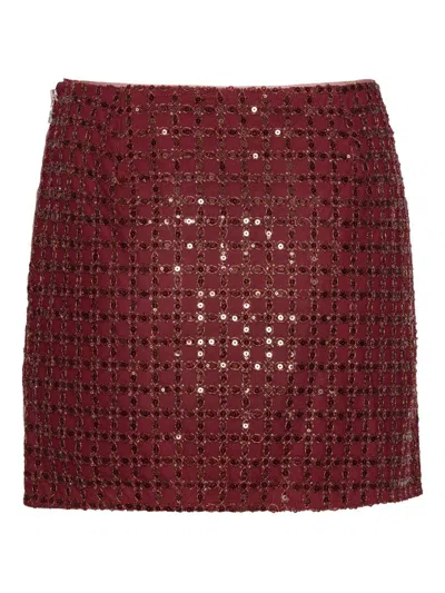 Rotate Birger Christensen Burgundy Miniskirt With Sequins Rotate