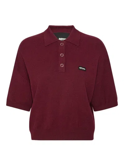 Rotate Birger Christensen Burgundy Polo Shirt With Logo Patch