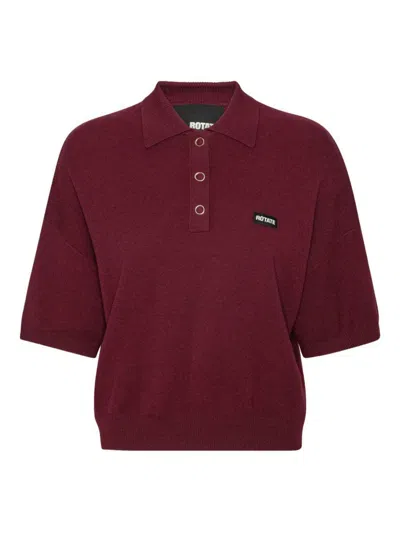 Rotate Birger Christensen Burgundy Polo Shirt With Logo Patch