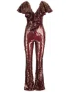 Rotate Birger Christensen Ruffled-detailing Sequined Jumpsuit In Purple