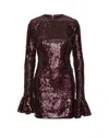 Rotate Birger Christensen Bordeaux Sequin Crewneck Mini Dress With Flared Sleeves In Tech Fabric Stretch Woman In White