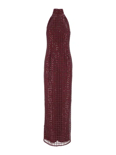 Rotate Birger Christensen Burgundy Tight-fit Beaded Maxi Dress In Red