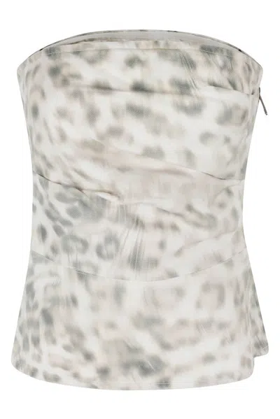 Rotate Birger Christensen Butter Leopard Print Denim Top In Gray