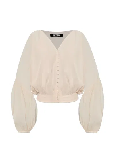 Rotate Birger Christensen Button Bishop Sleeve Blouse In Neutral