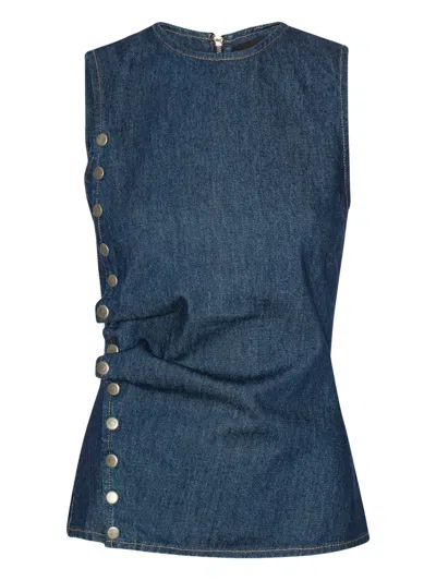 Rotate Birger Christensen Draped Denim Top In Animal Print