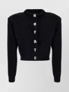 Rotate Birger Christensen Rotate Cropped Black Sweater With Padded Shoulders And Button Embellishments