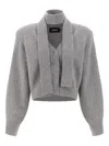 Rotate Birger Christensen Knitwear With Attached Scarf And Cropped Length In Gray