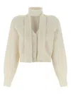 Rotate Birger Christensen High Neck Long Sleeve Knit Cardigan In White