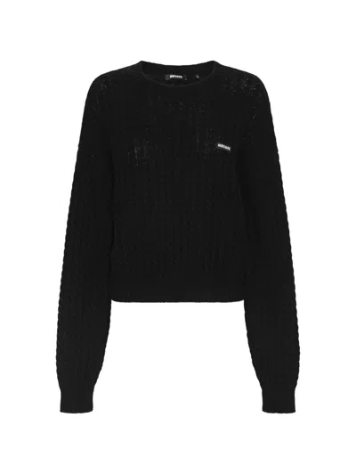 Rotate Birger Christensen Cable Crewneck Sweater In Black