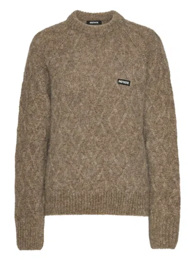Rotate Birger Christensen Cable-knit Crew-neck Sweater In Brown