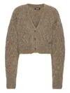 Rotate Birger Christensen Cable-knit Cropped Cardigan In Brown