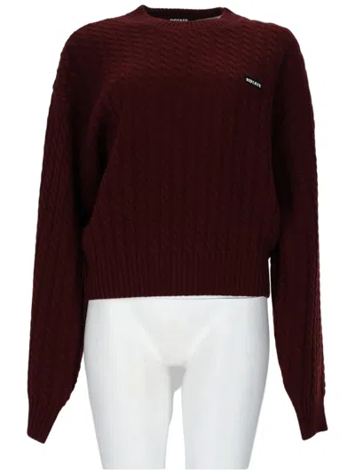 Rotate Birger Christensen Cable Knit Sweater In Rich Burgundy Wool And Cashmere Blend In Brown