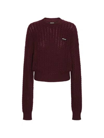 Rotate Birger Christensen Cable-knit Crew-neck Sweater In Burgundy