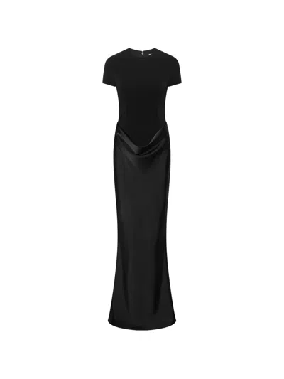 Rotate Birger Christensen Capsleeve Draped Maxi Dress In Black