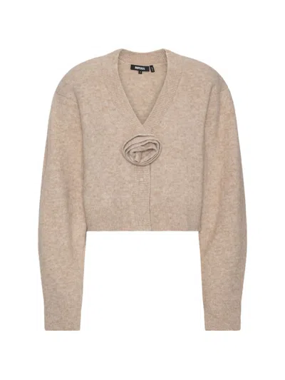 Rotate Birger Christensen Cardigan Beige In Maglia Con Fiore Rotate