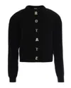 Rotate Birger Christensen Rotate Cropped Black Sweater With Padded Shoulders And Button Embellishments In Black