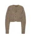 Rotate Birger Christensen Cable-knit Cropped Cardigan In Brown