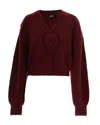 Rotate Birger Christensen Rotate Cropped Burgundy Sweater With Deep V-neckline And Floral Embellishment In Burgundy